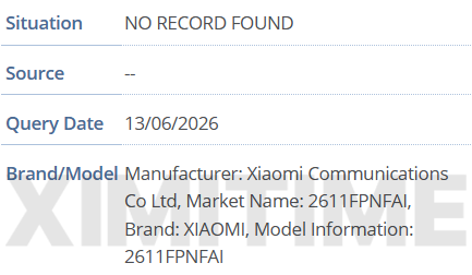 Data registrasi IMEI untuk seri Xiaomi 18 global
