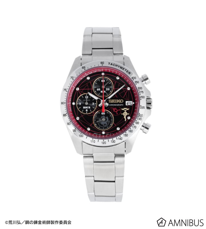 Detail sub-dial jam tangan Seiko Fullmetal Alchemist dengan lambang militer Amestris