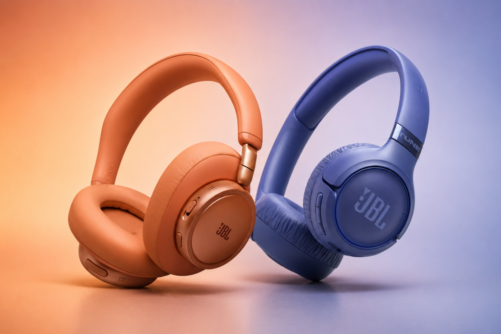 Dua model headphone JBL Live 780NC over-ear dan Live 680NC on-ear dalam berbagai pilihan warna