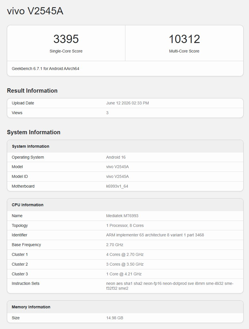 iQOO Neo 11S geekbench