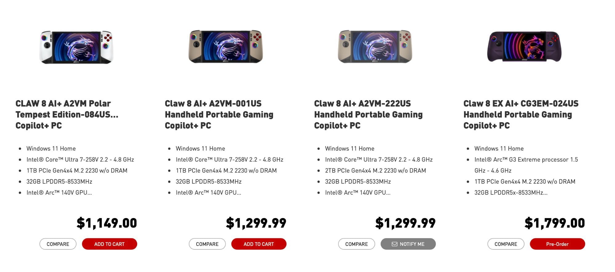 Perangkat MSI Claw 8 EX AI Plus yang memiliki harga jual tinggi