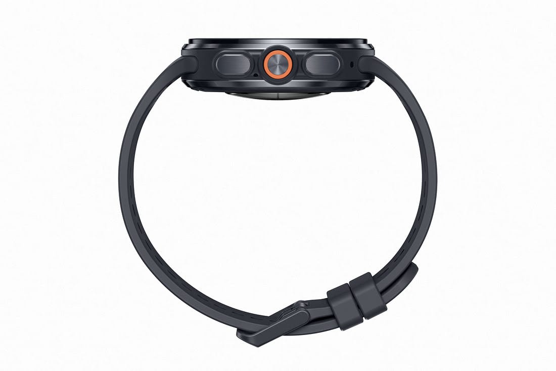 Render resmi Samsung Galaxy Watch Ultra 2 dalam posisi miring tampak samping