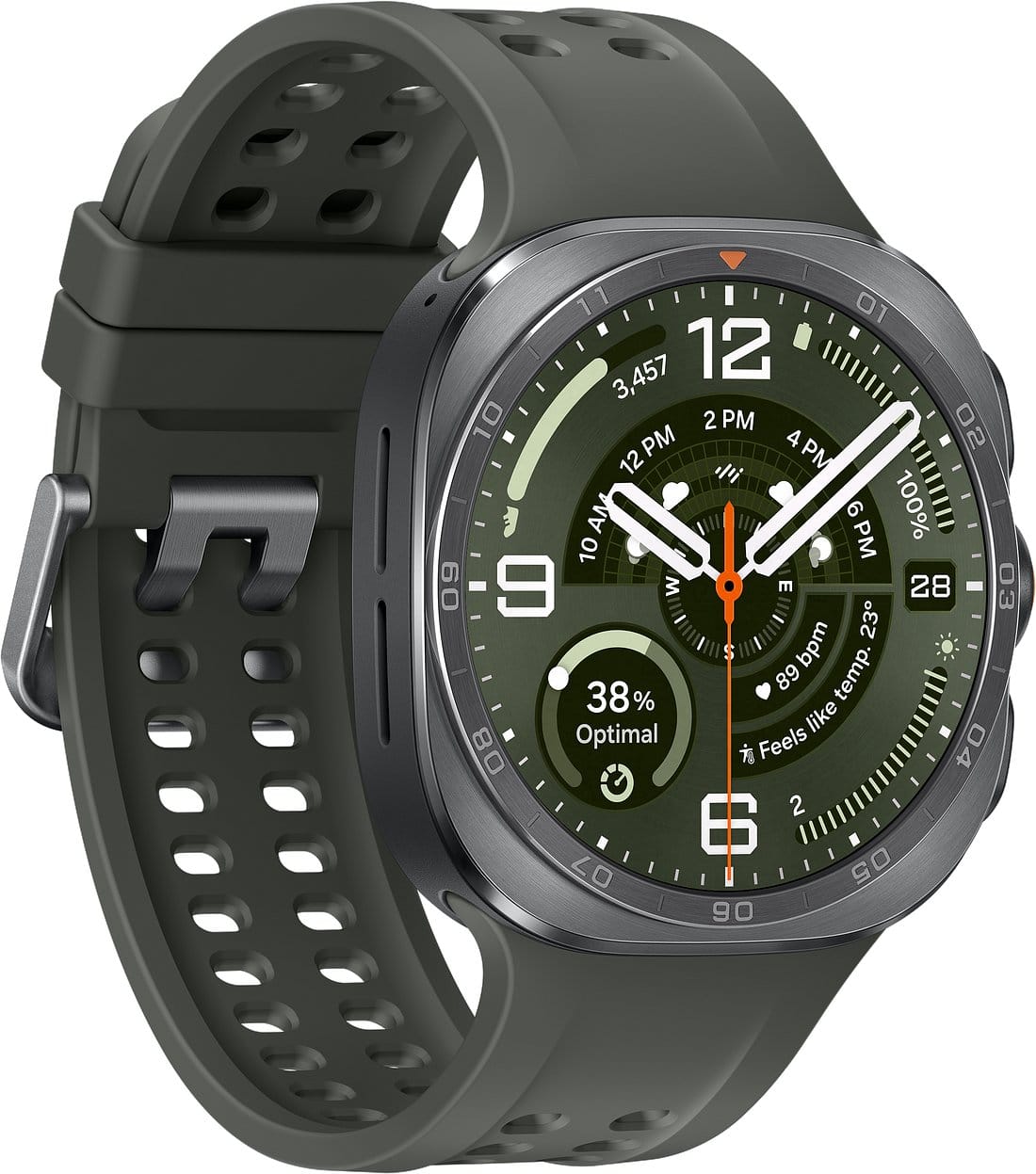 Render resmi Samsung Galaxy Watch Ultra 2 warna abu-abu gelap dengan tali jam