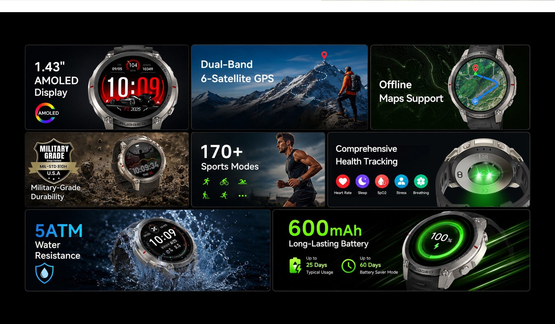 Rollme Hero D5 smartwatch dengan peta offline GPS dual-band