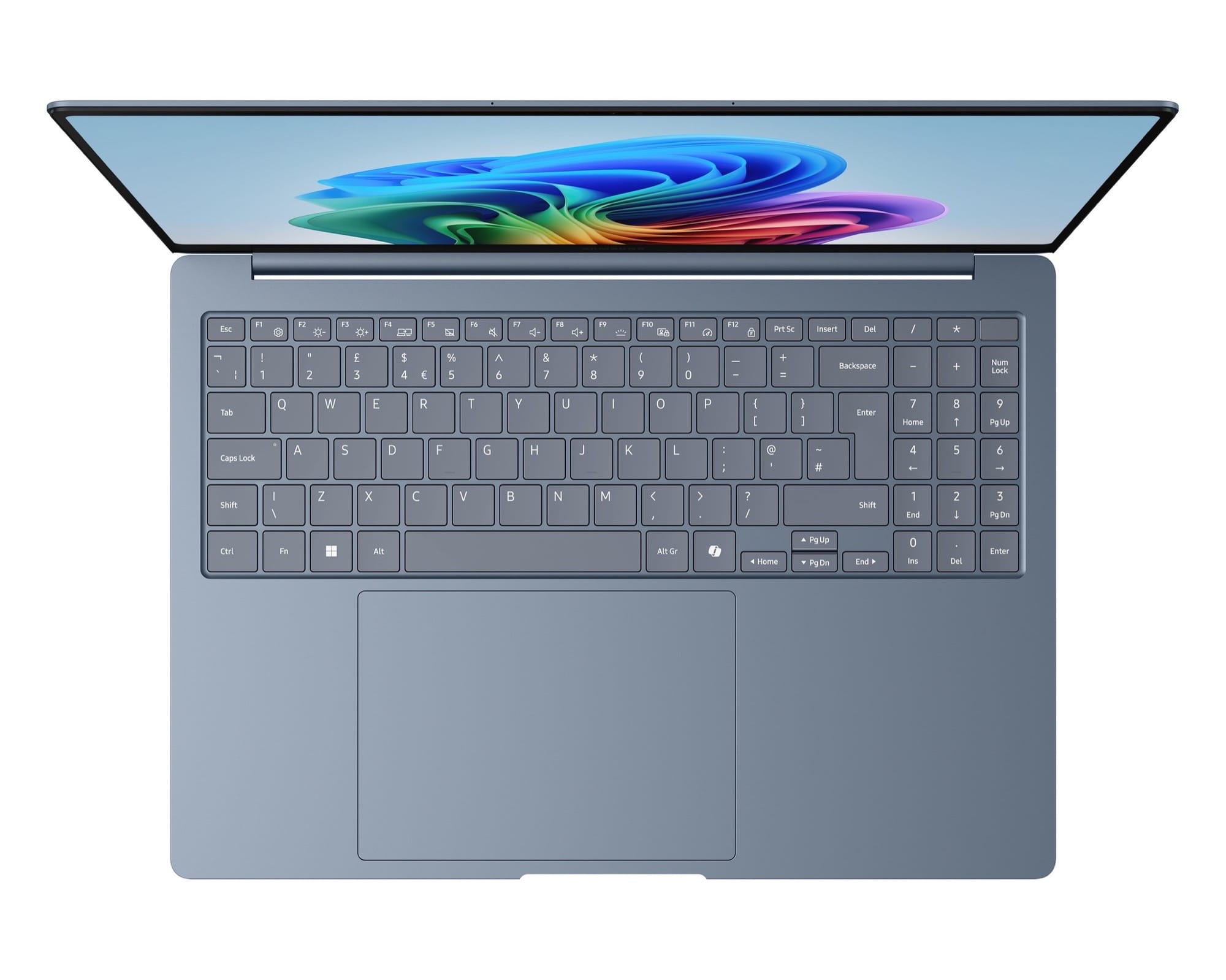 Samsung Galaxy Book6 Edge tampak depan dengan layar menyala