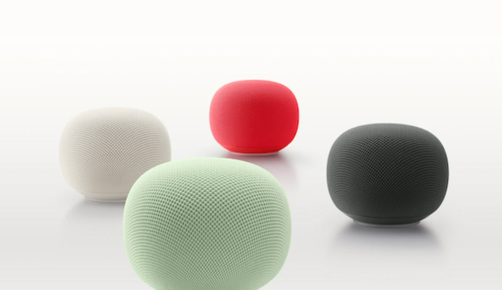 Sisi samping Google Home Speaker dengan lapisan silikon dan basis kokoh
