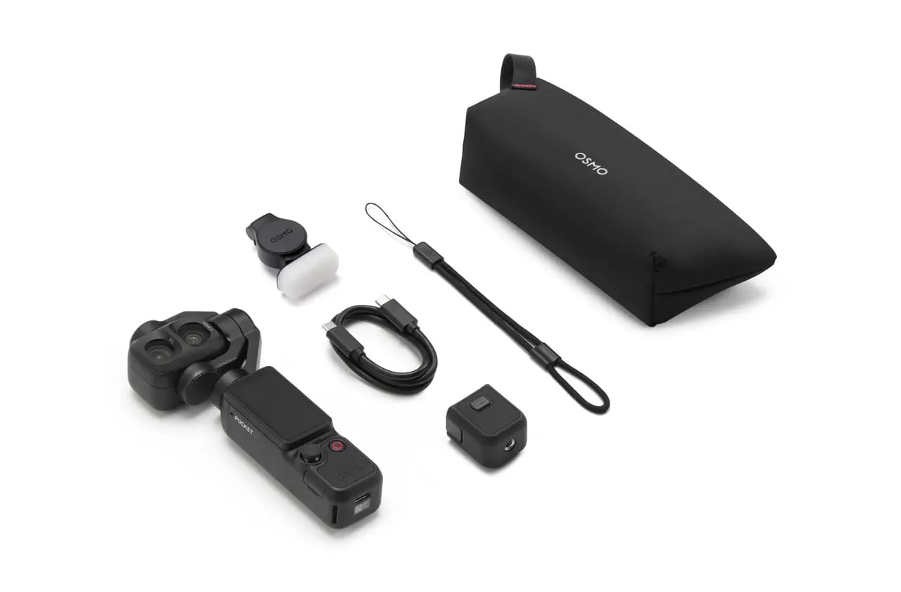 Sudut pandang lain DJI Osmo Pocket 4 Pro memperlihatkan sistem gimbal tiga sumbu