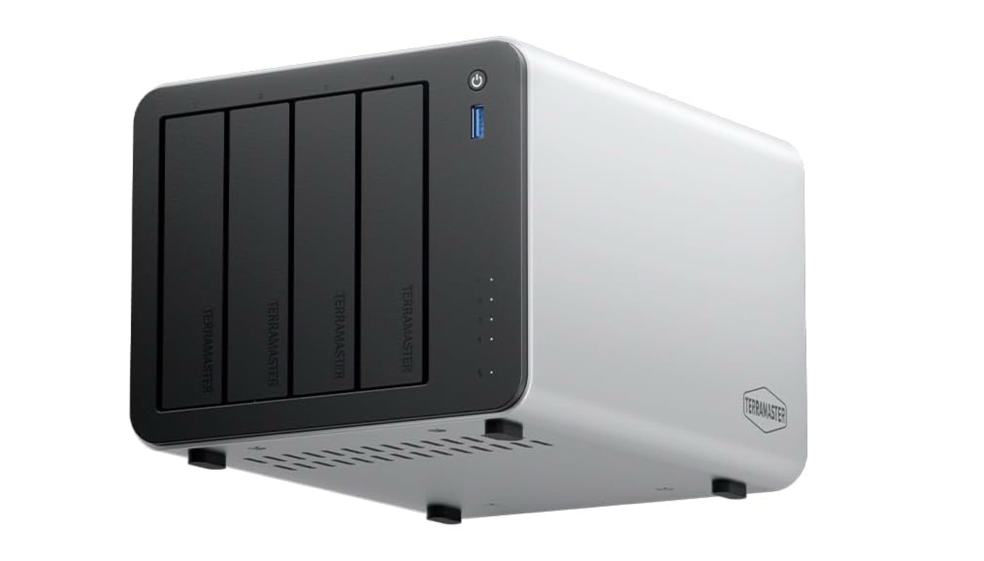 Tampak depan TerraMaster F4-425 Pro dengan empat slot hard drive