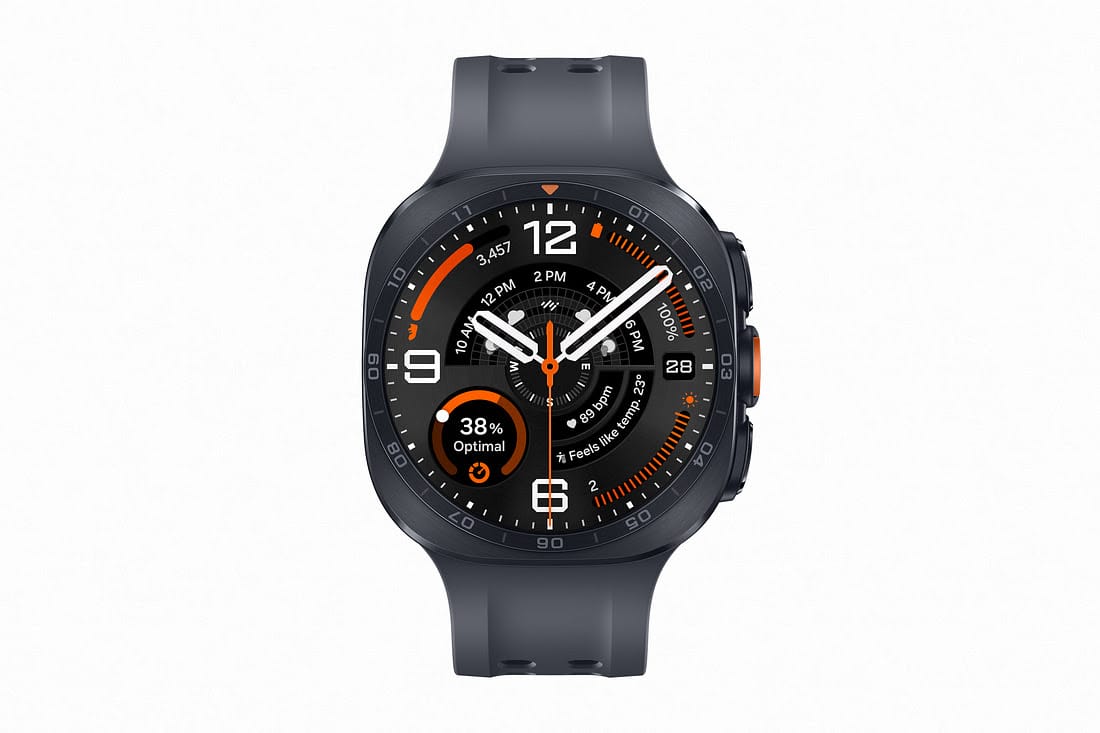 Tampak samping render resmi Samsung Galaxy Watch Ultra 2 memperlihatkan tiga tombol berbeda