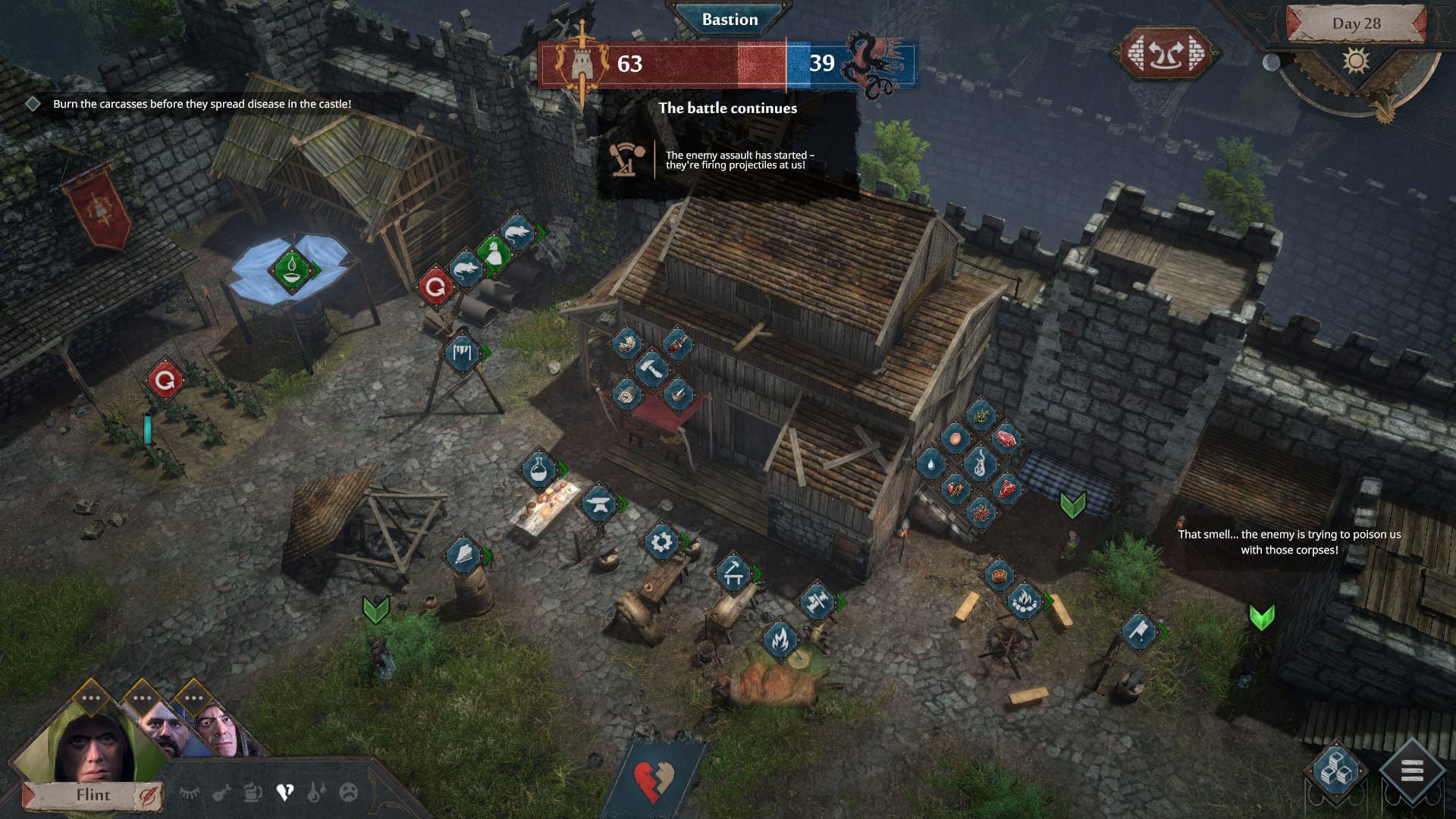 Tampilan gameplay Siege Survival Gloria Victis saat mengelola kamp