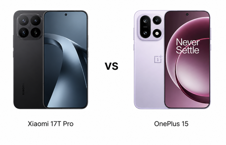 Tampilan sisi depan dan belakang Xiaomi 17T Pro dan OnePlus 15
