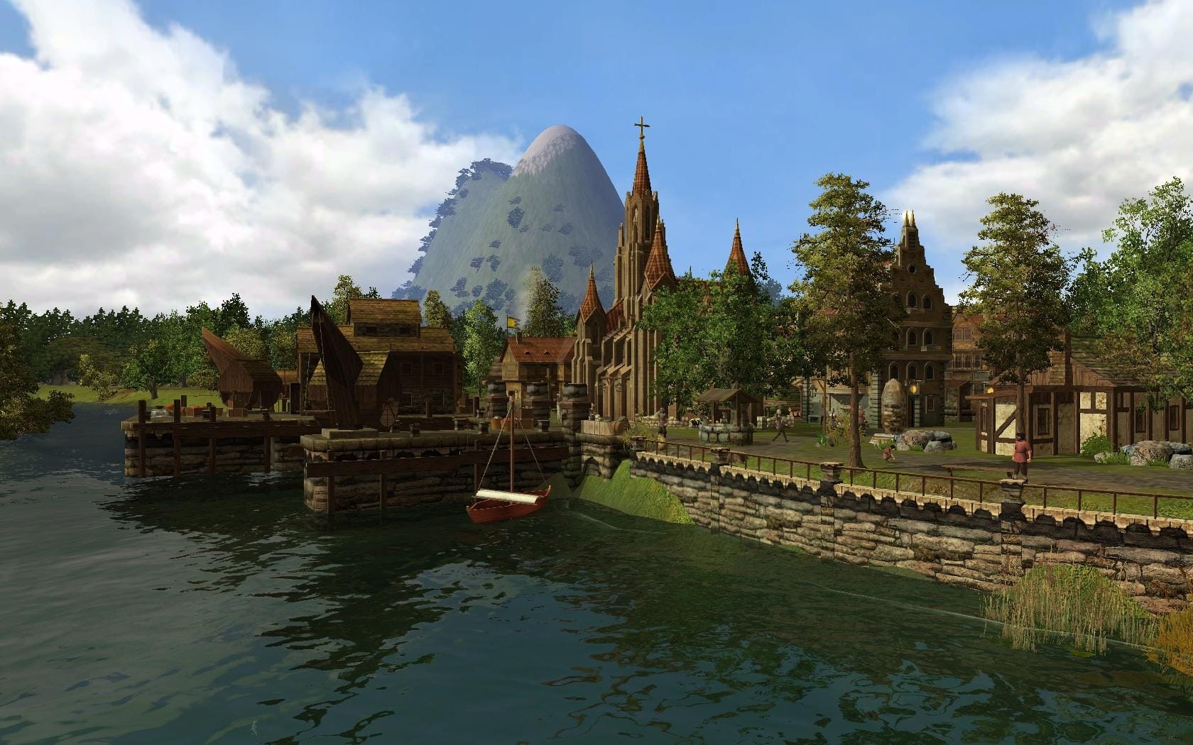 Tangkapan layar antarmuka The Guild II Renaissance menunjukkan menu dan karakter dalam game