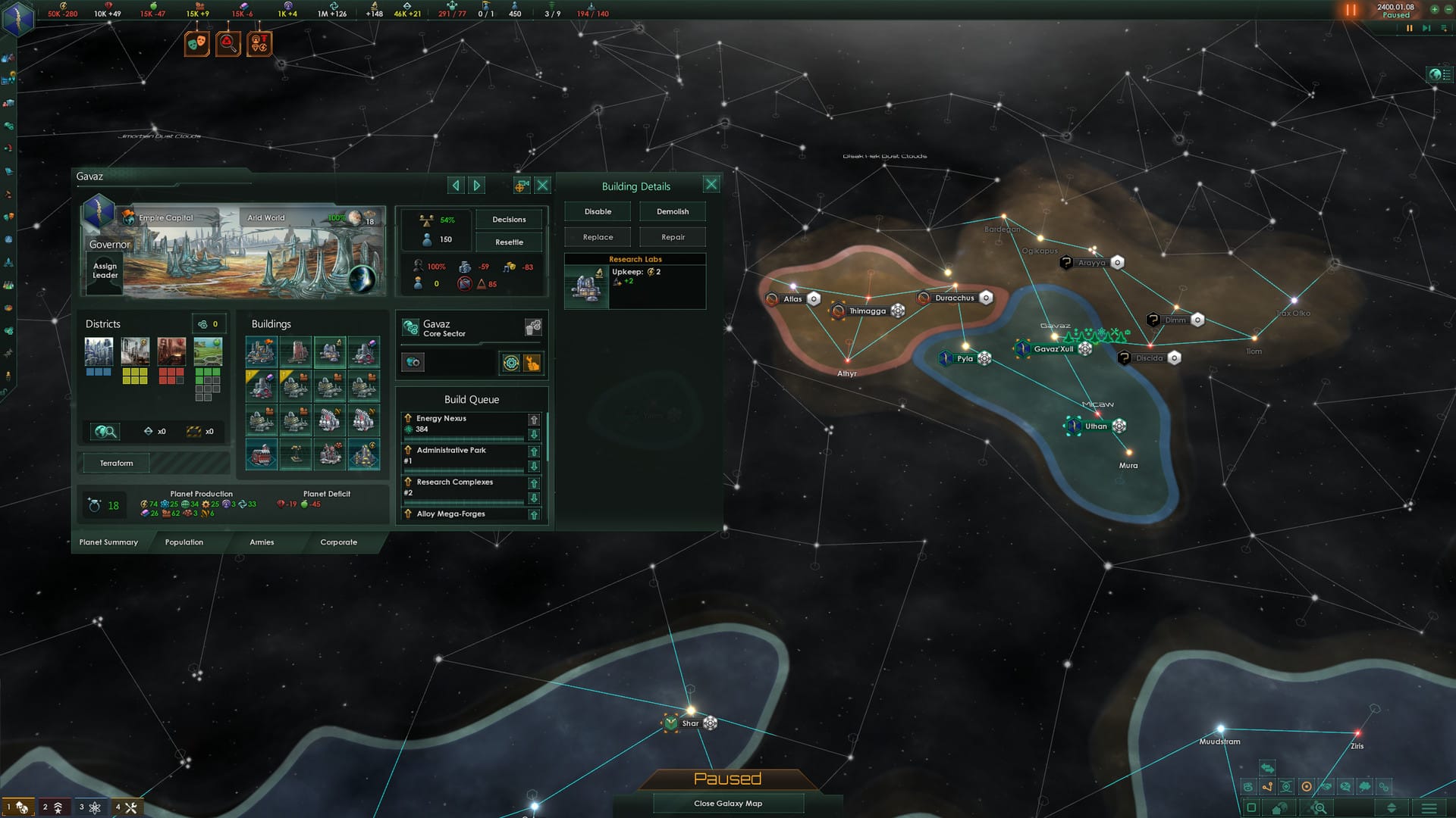 Tangkapan layar gameplay Stellaris.
