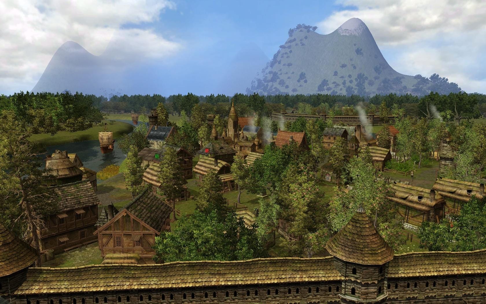 Tangkapan layar gameplay The Guild II Renaissance menampilkan lingkungan kota abad pertengahan