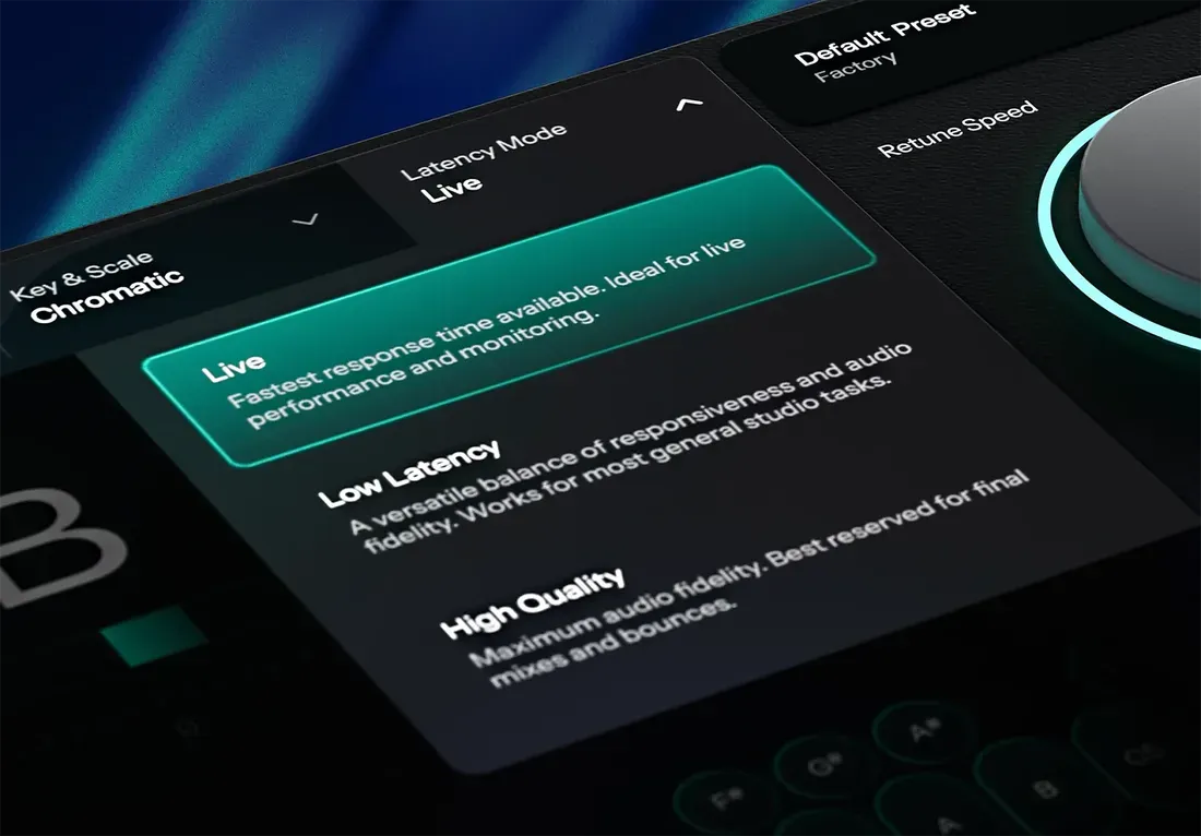 Mode Live Latency AutoTune Advanced untuk pemantauan vokal secara langsung