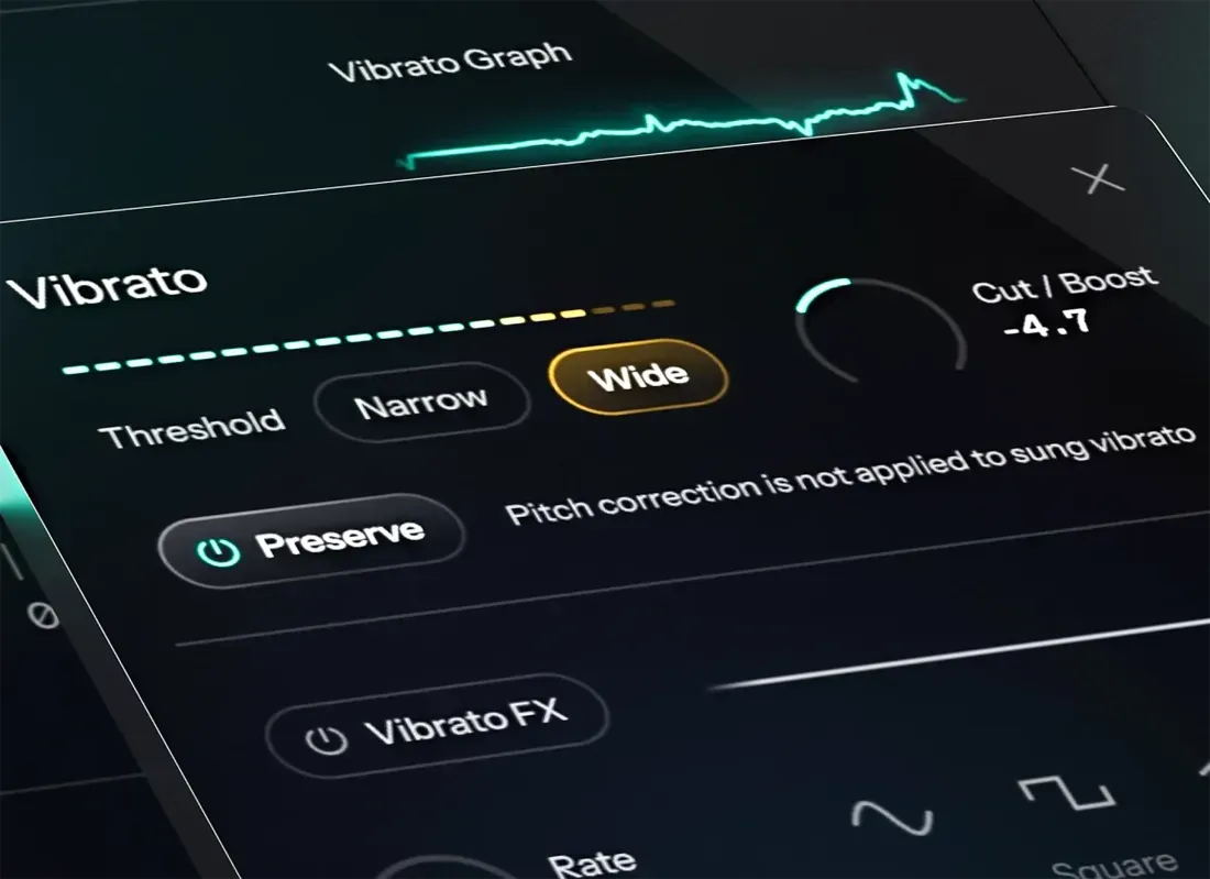 Fitur Vibrato FX AutoTune Advanced dengan visualisasi waktu nyata