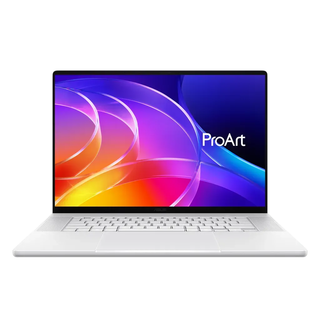 Laptop Asus ProArt P16 warna putih tampak depan memperlihatkan layar OLED 16 inci