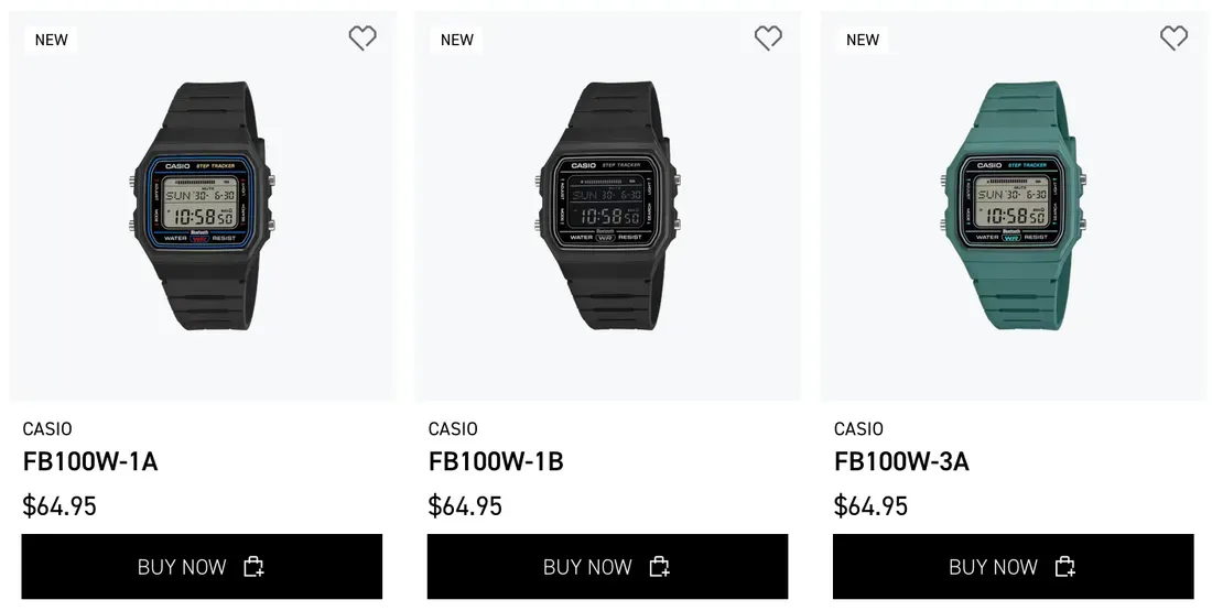 Daftar Casio F-B100W di toko resmi Amerika Serikat