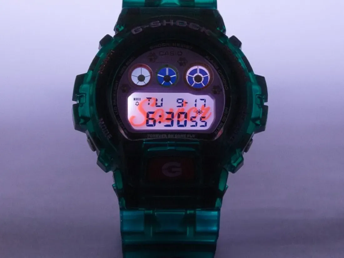 Detail dial lavender dan tombol G merah pada Casio G-Shock DW-6900 Jae Tips 2.0