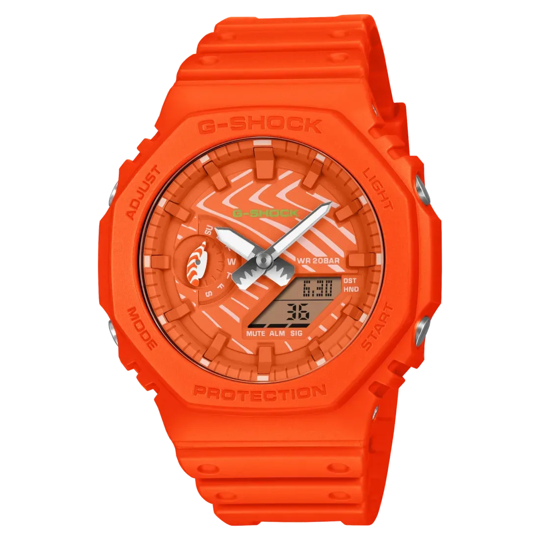 Casio G-Shock GA-2100SSH bertema salmon dengan dial oranye bertekstur