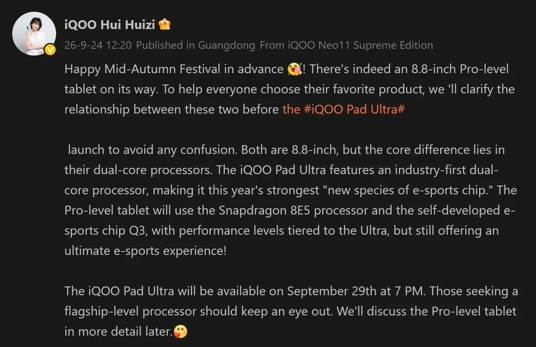 Detail resmi tablet iQOO baru dengan Snapdragon 8 Elite Gen 5