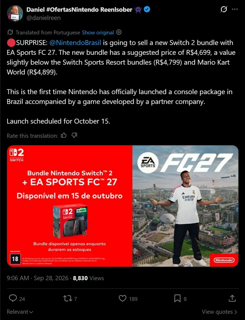 Kemasan Nintendo Switch 2 dengan logo EA Sports FC 27