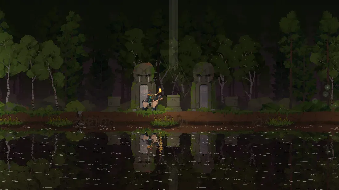 Tampilan side-scrolling permainan Kingdom Two Crowns