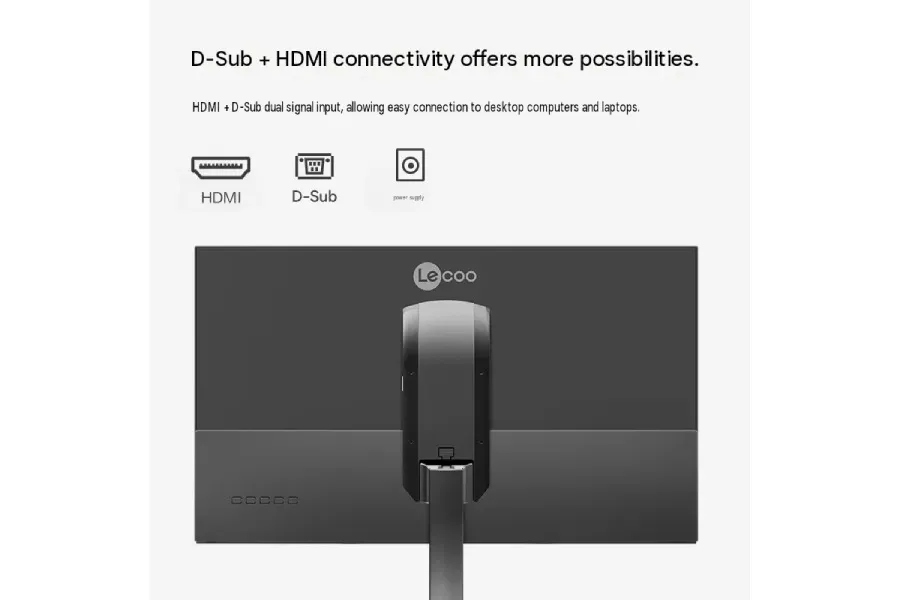 Port konektivitas HDMI dan D-Sub VGA pada monitor Lenovo Lecoo M2460
