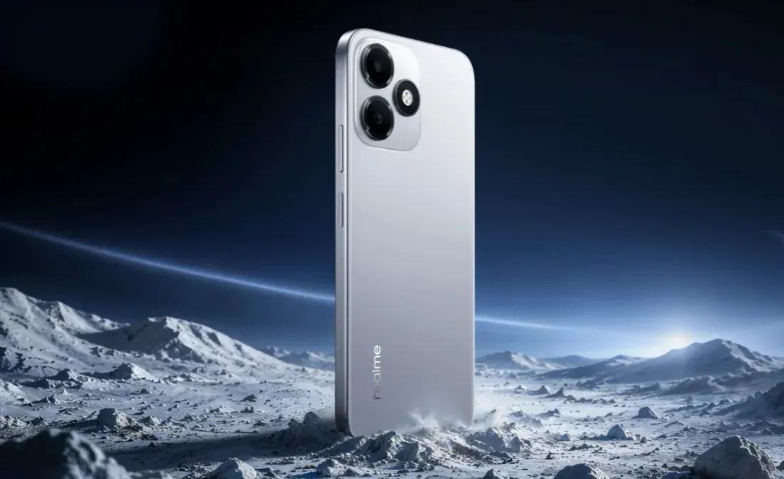Desain bodi belakang Realme P4s Lite warna hitam dan silver