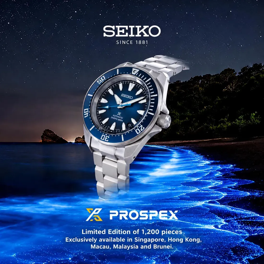 Seiko Prospex HBB006K1 dengan gelang baja dan strap silikon biru tua