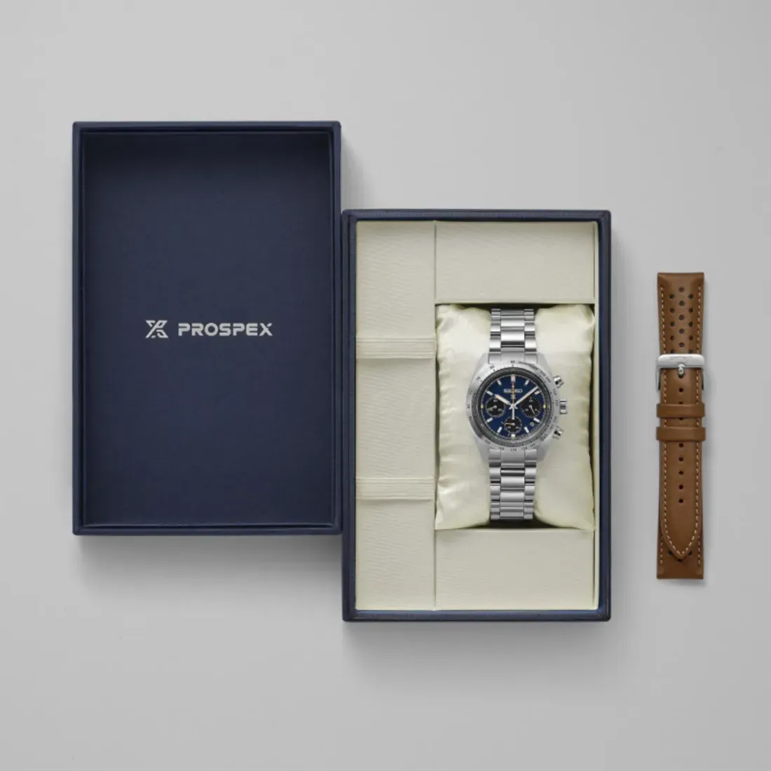 Paket Kemasan Seiko Prospex Speedtimer HBJ008P1 dengan Tali Kulit Cokelat