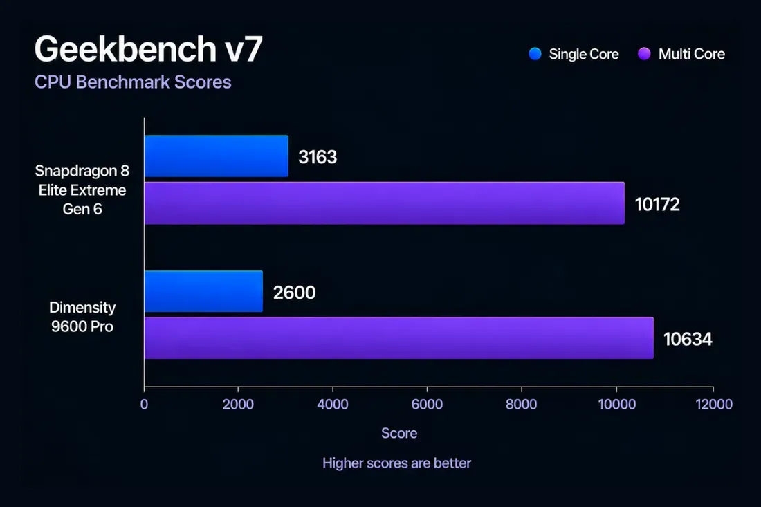Grafik skor Geekbench Snapdragon 8 Elite Extreme Gen 6 dan Dimensity 9600 Pro