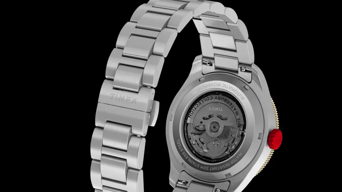Gelang baja dan caseback transparan Timex Waterbury Heritage Automatic