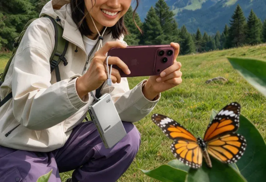 Tampilan layar warna TFT pada power bank Ugreen P7