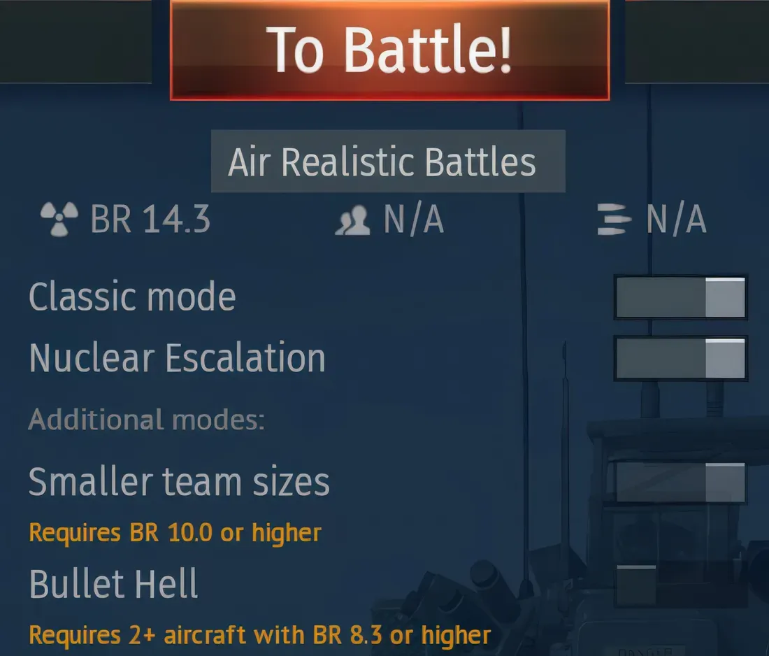 Menu pilihan mode pertempuran War Thunder Sky Odyssey