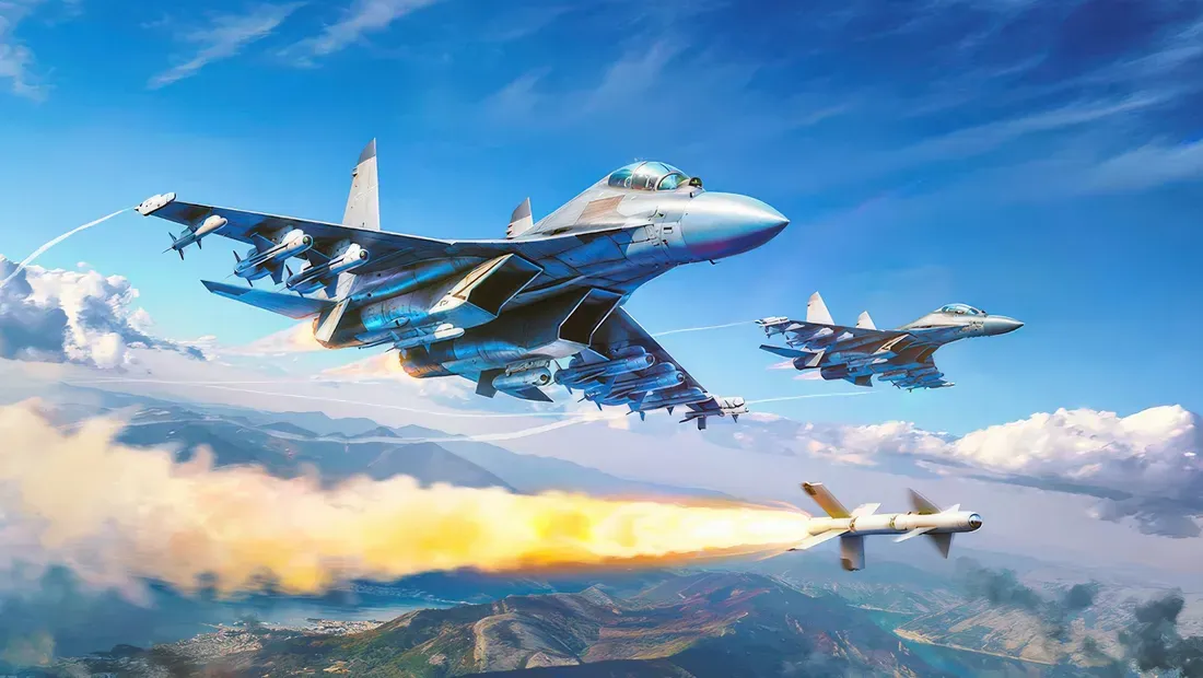 Pesawat tempur J-16 menembakkan rudal dalam War Thunder