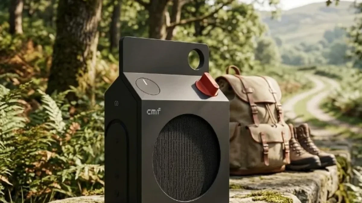 Tampak depan CMF Speaker S warna hitam dengan gril bundar besar