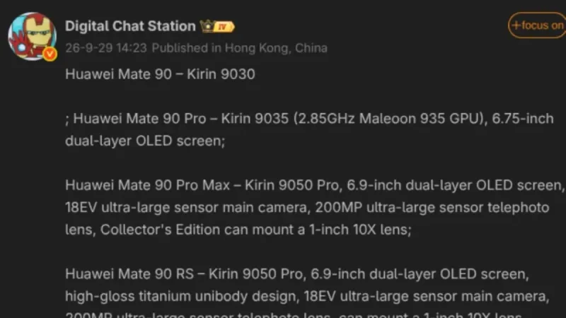 Huawei Mate 90 Ungkap Pilihan Chip Kirin untuk Setiap Modelnya