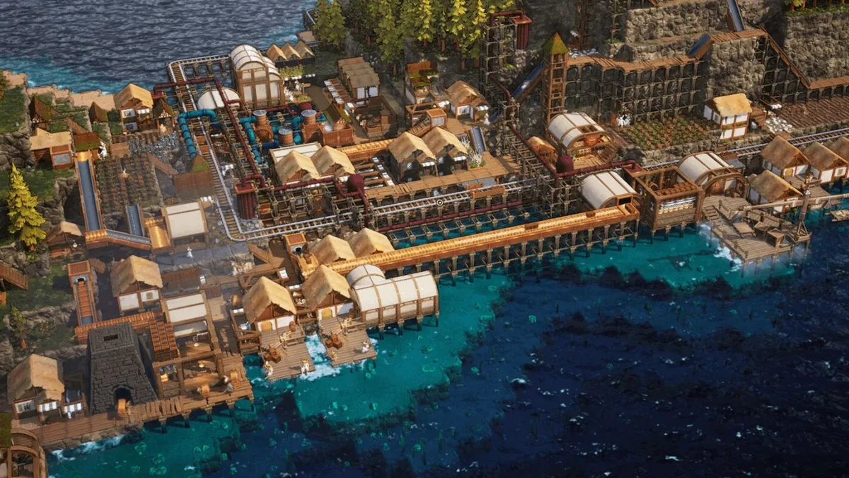 Tampilan pulau dalam game Whiskerwood di platform Steam