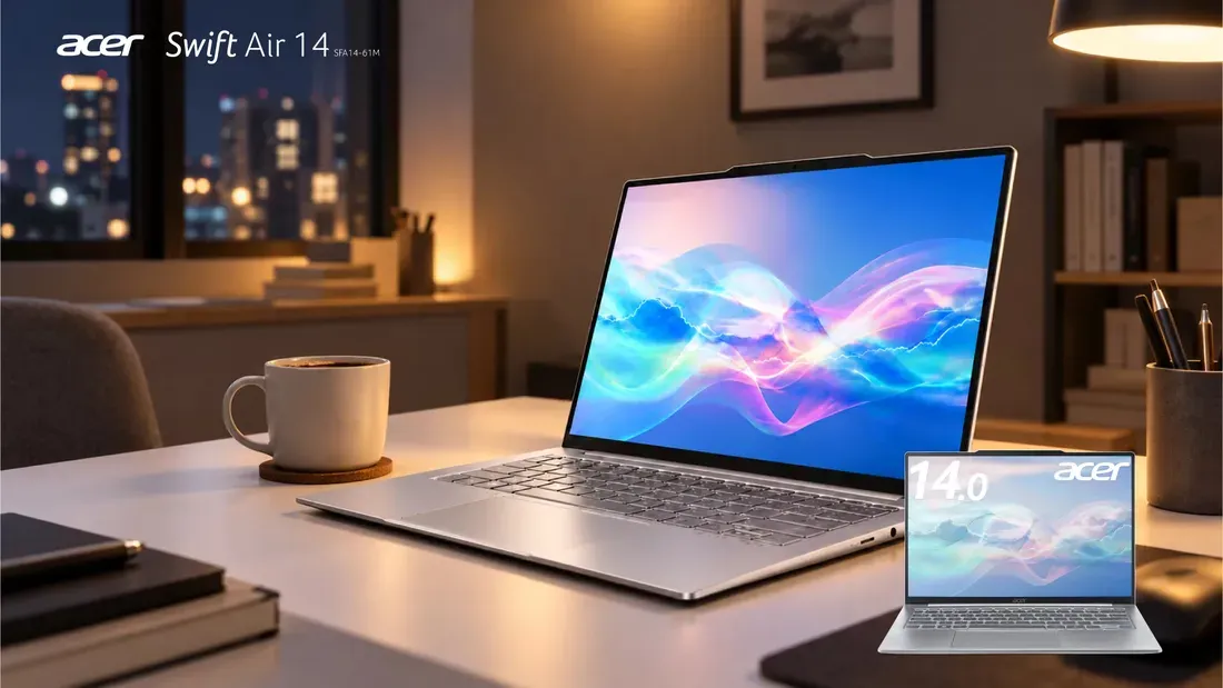 Tampilan ketebalan bodi Acer Swift Air 14 sebesar 14.9 mm