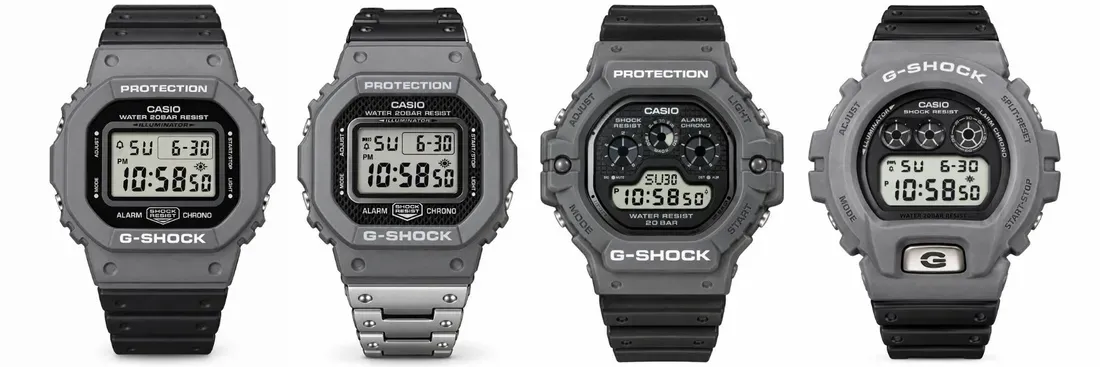 Jajaran empat arloji Casio G-Shock MTM Series dari kiri ke kanan