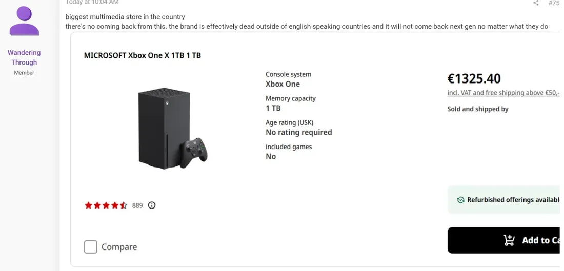 Bukti harga konsol Xbox Series X yang melambung tinggi di toko ritel Eropa, foto isi artikel