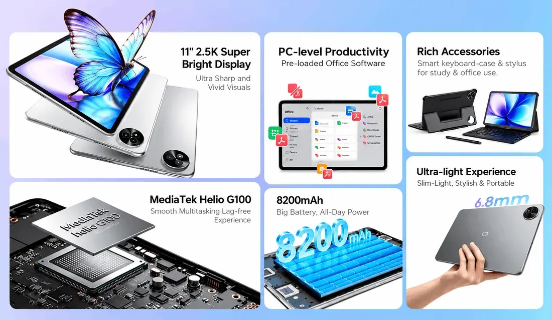 Tampilan fitur utama itel VistaTab 32 chipset Helio G100 dan baterai 8200mAh