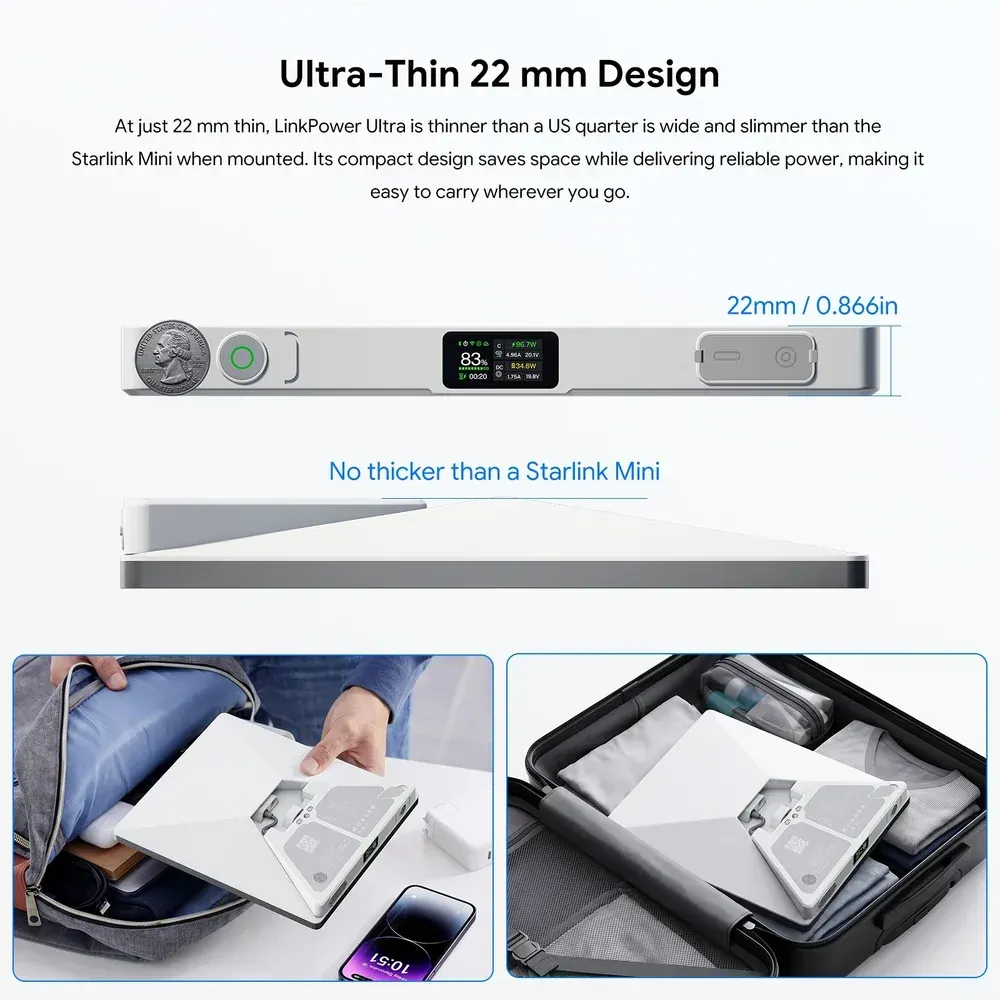 Pemasangan baterai PeakDo LinkPower Ultra di bodi belakang Starlink Mini