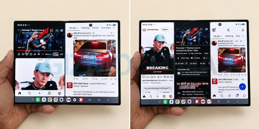 Tampilan antarmuka kamera Samsung Galaxy Z Fold 8 dengan galeri peninjauan langsung