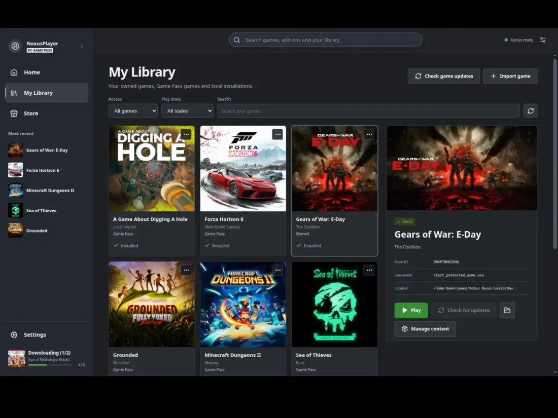 Antarmuka pustaka game pada aplikasi Xodus Nexus