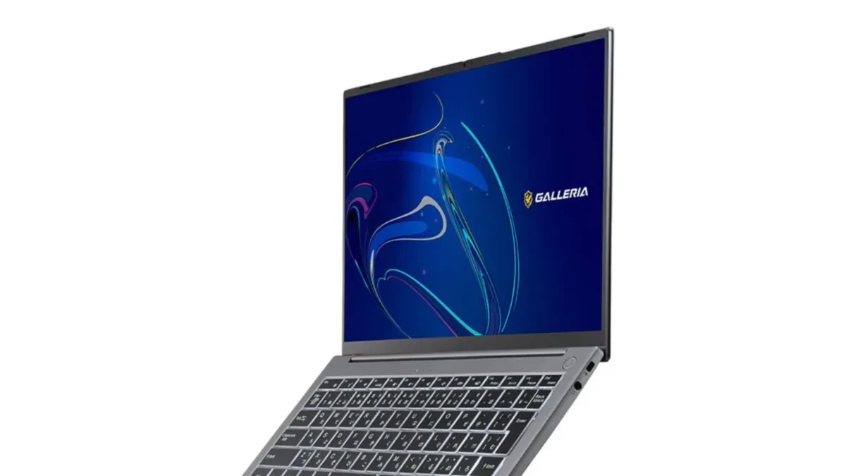 Laptop Galleria NSC5L berbobot ringan dengan layar 14 inci dan bodi perak minimalis