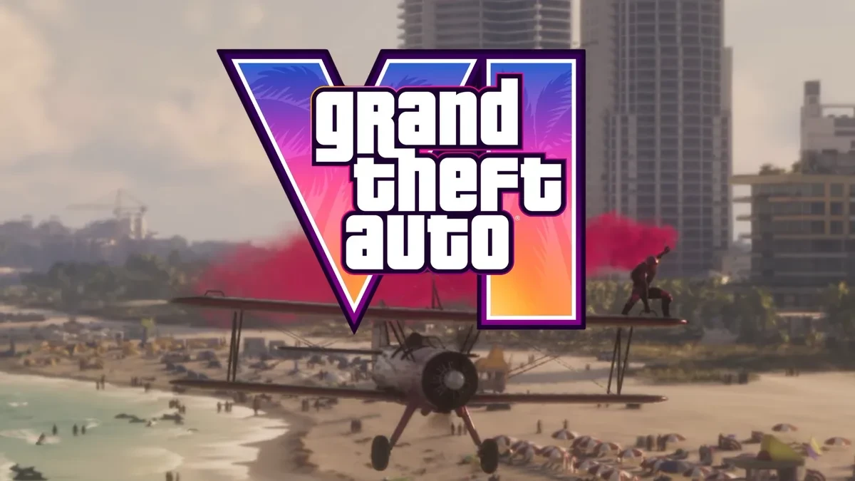 Pesawat melintas di atas kota Vice City dalam game GTA 6