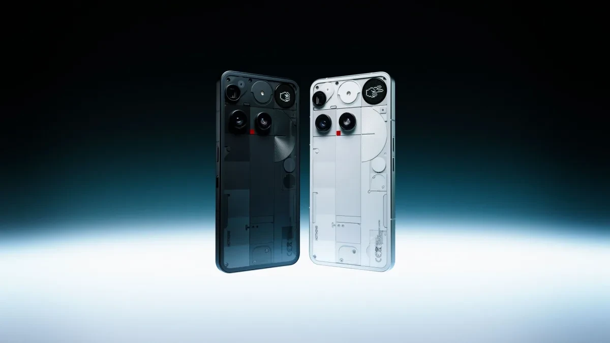 Nothing Phone (3) tampak depan dan belakang dengan bodi transparan