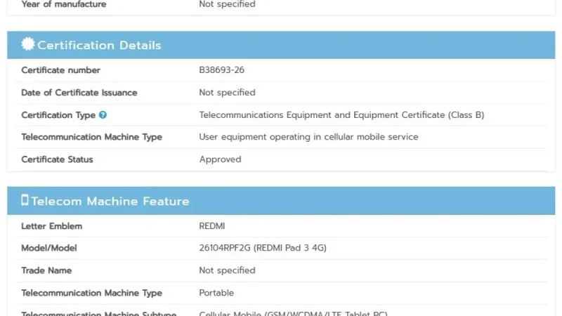 Redmi Pad 3 4G Kantongi Berbagai Sertifikasi Resmi, Intip Bocoran Spesifikasi Unggulannya